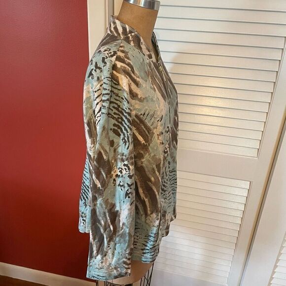 WEEKENDS BY CHICO’S | blue brown abstract pattern athletic jacket size 3 or L - Picture 3 of 5